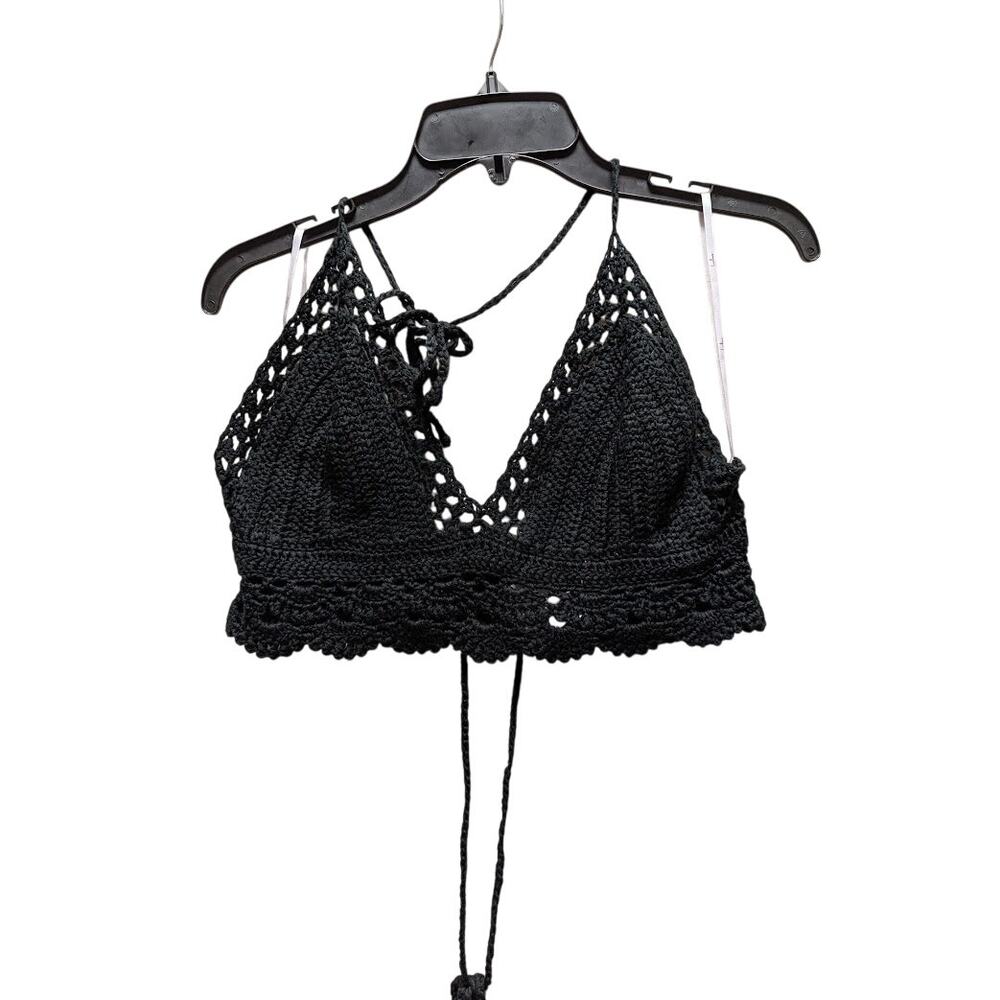 Let's Run Away Black Crochet Crop Top Lulus Black NEW Medium